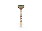 Solitaire Engagement Ring Setting for Fancy Green Emerald Cut Center with Micro Pave Band and Prong Head in Rose Gold