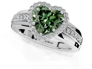 Halo Engagement Ring Setting for Fancy Green Heart-Shaped Center with Wide Band, Inlaid Accent Row and Prong Head in Platinum