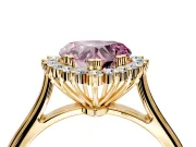 Starburst Halo Engagement Ring Setting for Fancy Pink Heart-Shaped Center with Thin Round-Wire Band and Prong Head in Yellow Gold