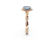 Halo Engagement Ring Setting for Fancy Blue Asscher Cut Center with Twist Band and Prong Head in Rose Gold