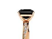 Side Accent Engagement Ring Setting for Fancy Black Asscher Cut Center with Accent Shoulders and Prong Head in Rose Gold