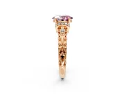 Solitaire Engagement Ring Setting for Fancy Pink Oval Center with Filigree Band and Prong Head in Rose Gold