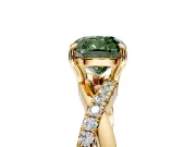 Crossover Engagement Ring Setting for Fancy Green Cushion Cut Center with Pave and Plain Strands and Prong Head in Yellow Gold