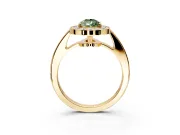 Bezel-Framed Halo Engagement Ring Setting for Fancy Green Pear-Shaped Center with Pave Band and Prong Head in Yellow Gold