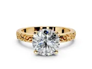 Solitaire Engagement Ring Setting for Round Cut Center with Scrollwork Band and Prong Head in Yellow Gold