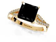 Solitaire Engagement Ring Setting for Fancy Black Princess Cut Center with Twisted Pave Split Shank and Prong Head in Yellow Gold