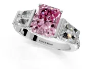 Channel-Set Engagement Ring Setting for Fancy Pink Radiant Cut Center with Baguette Band and Prong Head in Platinum
