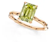 Solitaire Engagement Ring Setting for Fancy Yellow Emerald Cut Center with Bamboo Band and Prong Head in Rose Gold