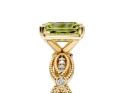 Solitaire Engagement Ring Setting for Fancy Yellow Emerald Cut Center with Marquise Panel Band and Prong Head in Yellow Gold