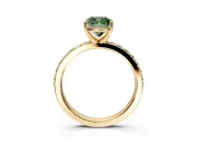 Solitaire Engagement Ring Setting for Fancy Green Cushion Cut Center with Round Cut Pave Band and Prong Head in Yellow Gold