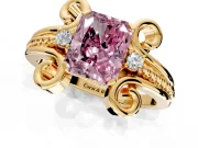 Solitaire Engagement Ring Setting for Fancy Pink Radiant Cut Center with Twisted Band and Scroll Prong Head in Yellow Gold
