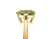 3 Stone Engagement Ring Setting for Fancy Yellow Emerald Cut Center with Low-Set Round Cut Accents and Prong Head in Yellow Gold
