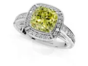 Halo Engagement Ring Setting for Fancy Yellow Cushion Cut Center with Framed Halo, Pave Band and Prong Head in White Gold