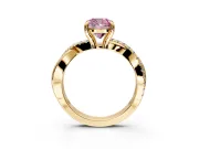 Solitaire Engagement Ring Setting for Fancy Pink Cushion Cut Center with Half-Pave Crossover Band and Prong Head in Yellow Gold