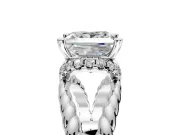 Halo Engagement Ring Setting for Princess Cut Center with Rope Twist Split Shank and Prong Head in White Gold