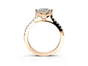 Floral Engagement Ring Setting for Round Cut Center with Pave Band and Floral Prong Head in Rose Gold