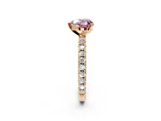 Solitaire Engagement Ring Setting for Fancy Pink Heart-Shaped Center with Fine Pave Band and Claw Prong Head in Rose Gold