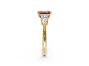 3 Stone Engagement Ring Setting for Fancy Pink Emerald Cut Center with Large Pear-Shaped Accents and Prong Head in Yellow Gold