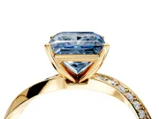 Side Accent Engagement Ring Setting for Fancy Blue Princess Cut Center with Accent Shoulders and Prong Head in Yellow Gold