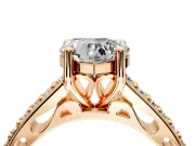 Solitaire Engagement Ring Setting for Heart-Shaped Center with Pave Cathedral Band and Prong Head in Rose Gold