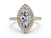 Pave Halo Engagement Ring Setting for Marquise Center with Single Row Pave Band and Prong Head in Yellow Gold