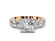 5 Stone Engagement Ring Setting for Princess Cut Center with Graduated Accents and Prong Head in Rose Gold