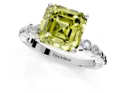 Solitaire Engagement Ring Setting for Fancy Yellow Asscher Cut Center with Bezel-Dot Beaded Band and Prong Head in Sterling Silver
