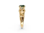 Solitaire Engagement Ring Setting for Fancy Green Round Cut Center with Filigree Accent Basket and Prong Head in Yellow Gold