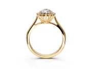 Starburst Halo Engagement Ring Setting for Pear-Shaped Center with Thin Round-Wire Band and Prong Head in Yellow Gold