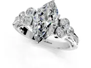 Cluster Engagement Ring Setting for Marquise Center with Bezel Accent Clusters and Prong Head in Sterling Silver