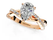 Crossover Engagement Ring Setting for Pear-Shaped Center with Pave and Plain Strands and Prong Head in Rose Gold