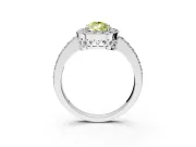 Halo Engagement Ring Setting for Fancy Yellow Pear-Shaped Center with Heart-Shaped Openwork, Pave Band and Prong Head in Platinum