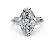 Solitaire Engagement Ring Setting for Marquise Center with Accented Split Shank and Prong Head in Platinum