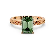 Solitaire Engagement Ring Setting for Fancy Green Emerald Cut Center with Milgrain X Pattern Band and Prong Head in Rose Gold