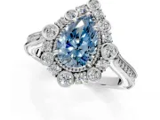 Milgrain Halo Engagement Ring Setting for Fancy Blue Pear-Shaped Center with Bezel Point Accents and Prong Head in White Gold