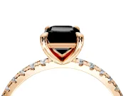 Solitaire Engagement Ring Setting for Fancy Black Emerald Cut Center with Fine Pave Narrow Band and Prong Head in Rose Gold