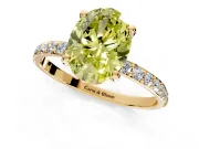 Solitaire Engagement Ring Setting for Fancy Yellow Oval Center with Pave Accents and Prong Head in Yellow Gold