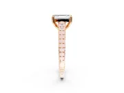 Solitaire Engagement Ring Setting for Emerald Cut Center with Pave Cathedral Band and Prong Head in Rose Gold