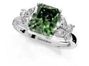 Floral Engagement Ring Setting for Fancy Green Radiant Cut Center with Marquise Cluster Shoulders and Prong Head in Sterling Silver