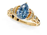Solitaire Engagement Ring Setting for Fancy Blue Pear-Shaped Center with Filigree Band and Prong Head in Yellow Gold
