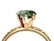 Solitaire Engagement Ring Setting for Fancy Green Heart-Shaped Center with XO Engraved Band and Prong Head in Yellow Gold