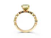 Solitaire Engagement Ring Setting for Fancy Yellow Asscher Cut Center with Beaded Bezel Station Band and Prong Head in Yellow Gold