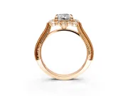 Milgrain Halo Engagement Ring Setting for Radiant Cut Center with Bezel Point Accents and Prong Head in Rose Gold