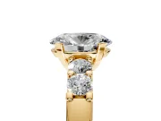 5 Stone Engagement Ring Setting for Oval Center with Plain Band and Prong Head in Yellow Gold