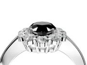 Halo Engagement Ring Setting for Fancy Black Oval Center with Milgrain Channel Band and Prong Head in White Gold