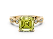 Solitaire Engagement Ring Setting for Fancy Yellow Asscher Cut Center with Milgrain Bezel Accents and Prong Head in Yellow Gold
