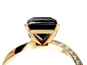 Side Accent Engagement Ring Setting for Fancy Black Princess Cut Center with Accent Shoulders and Prong Head in Yellow Gold