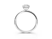Hidden Halo Engagement Ring Setting for Pear-Shaped Center with Pave Band and Prong Head in Platinum