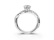 Solitaire Engagement Ring Setting for Oval Center with Woven 3-Strand Pave Band and Prong Head in Platinum