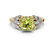 Leaf Cluster Engagement Ring Setting for Fancy Yellow Cushion Cut Center with Marquise Accents and Prong Head in Yellow Gold